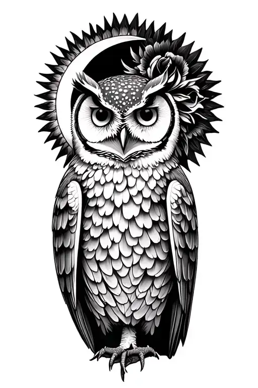 sun moon owl tattoo design idea