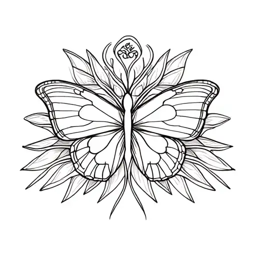 sanskrit breathe symbol with a butterfly resting tattoo design idea