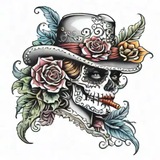 female sugar skull multicoloured joker style tattoo tattoo design idea
