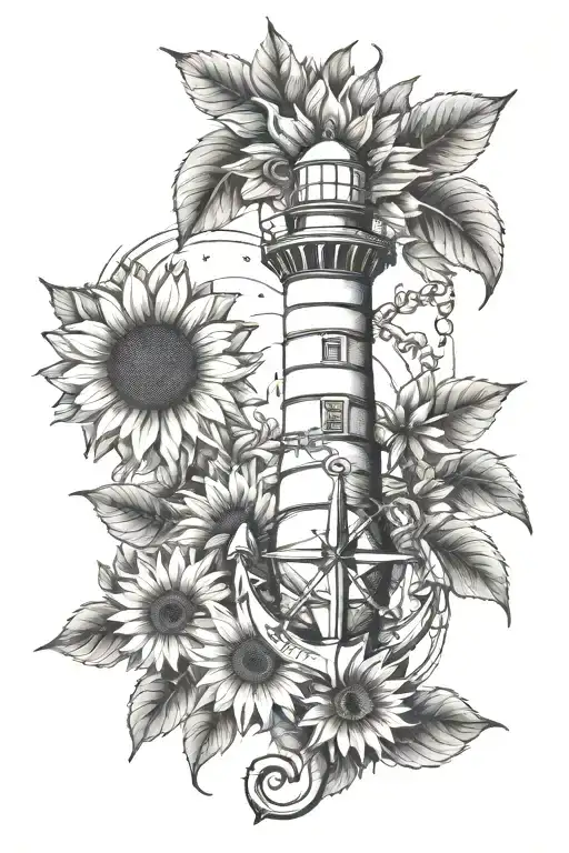 Anchor, Compass, Lighthouse, Sunflower tattoo tattoo design idea