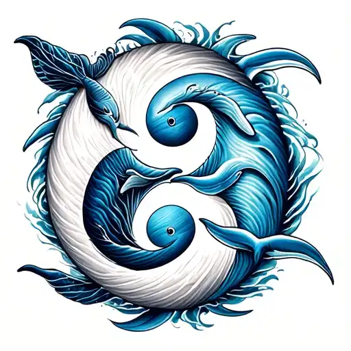 yin yang with blue whale and dolphin tattoo tattoo design idea
