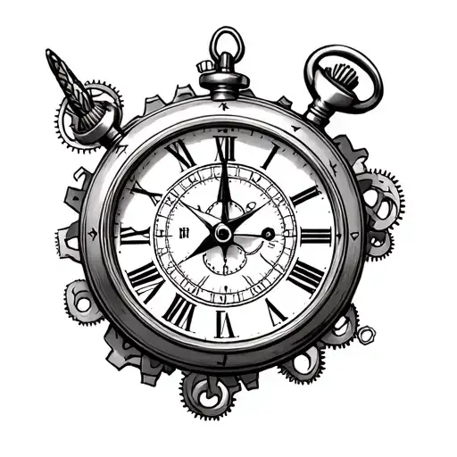 pocket watch,roman numerals surrounded, gears,compass tattoo design idea