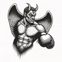 A tattoo of a boxer standing on the horizon, with angel wings on one side and devil horns on the other, representing the internal struggle between good and evil in the sport of boxing tattoo design idea