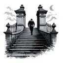 bible verse with man walking up a stairs into a gate tattoo design idea