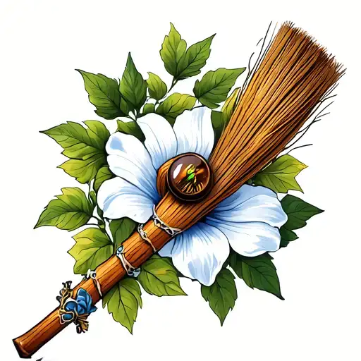 belladonna, tiger eye stone, witch broom tattoo design idea