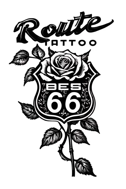 Route 66 sign with rose tattoo design idea