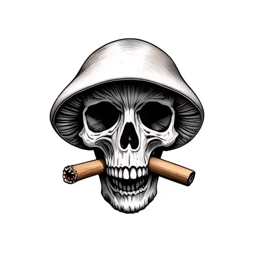 mushroom skull with a fat blunt in its mouth tattoo design idea