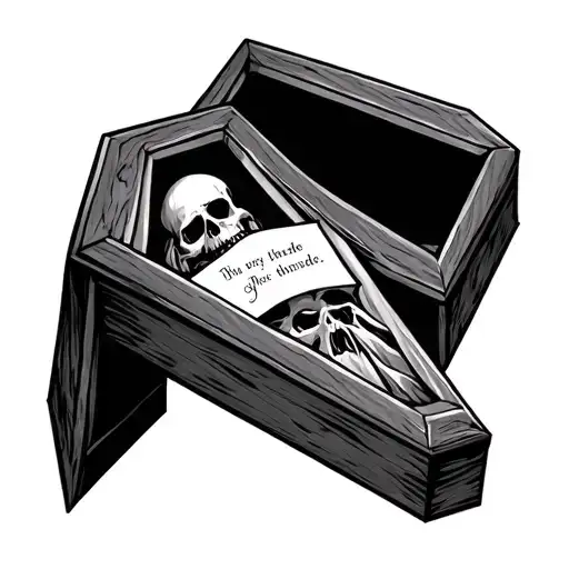 coffin written dead inside tattoo design idea