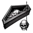 coffin written dead inside tattoo design idea