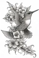 hummingbird with flowers tattoo design idea