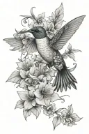 hummingbird with flowers tattoo design idea
