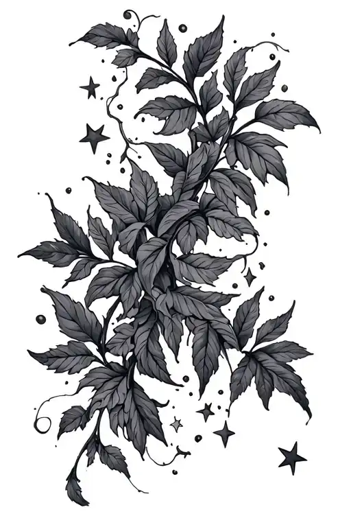 Vines and stars forming no dark shading to cover a self harm keloid scar tattoo design idea