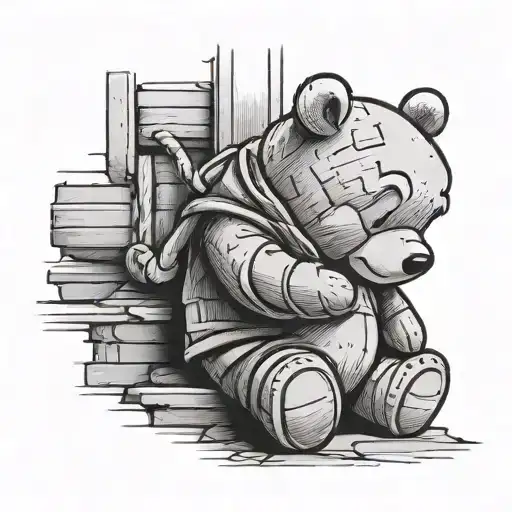 Pooh bear peaking over line tattoo tattoo design idea