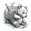 Pooh bear peaking over line tattoo tattoo design idea