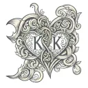 k and j initials intertwined hearts tattoo design idea