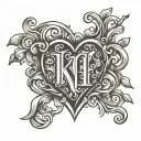 k and j initials intertwined hearts tattoo design idea