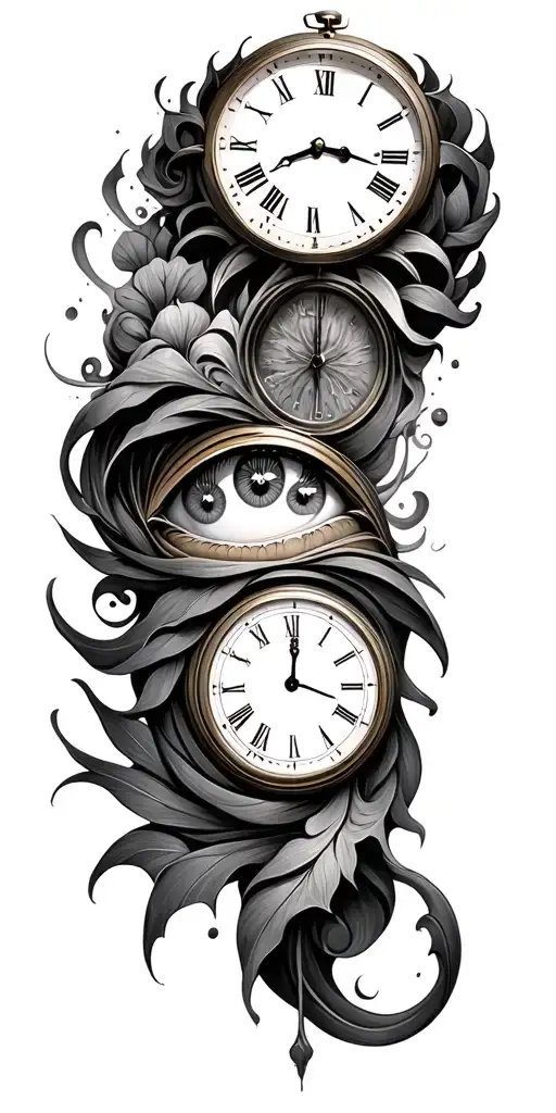 clock with a  with eyes tattoo design idea