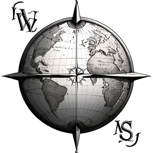 old world globe and compass with spaces for peoples names around it tattoo design idea