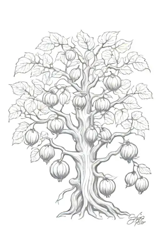 tree with figs on it with roots  tattoo design idea