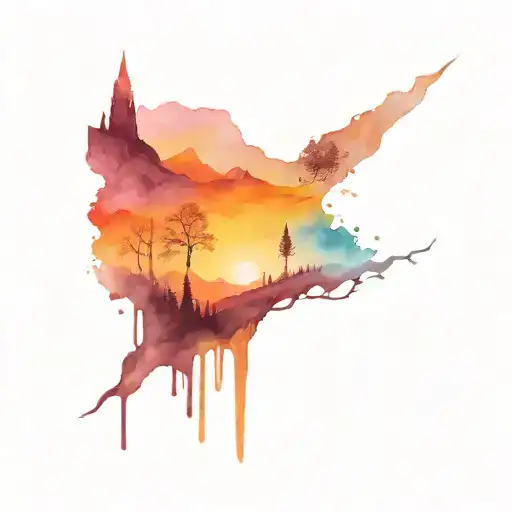 harry potter influenced magical crossroad, one path is easy, the other is hard, with a mountain tattoo design idea