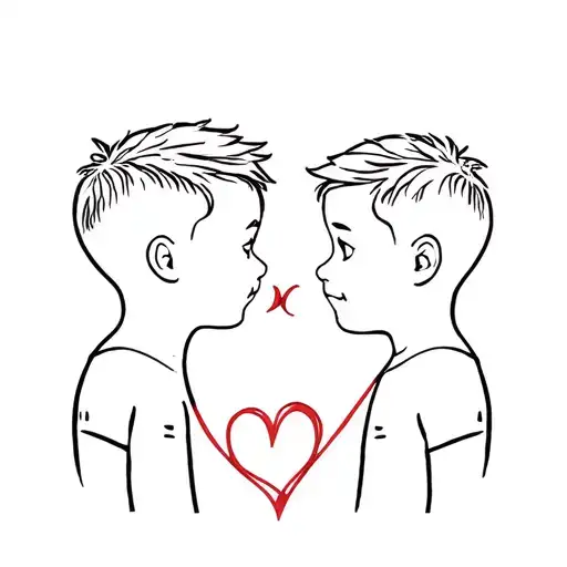 Two little boys profile, connect them to a heart tattoo design idea