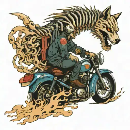 wolf skeleton riding motorcycles tattoo design idea