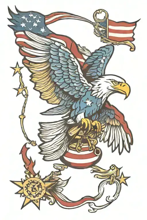 Americana American flag statue of liberty bald eagle tattoo design idea