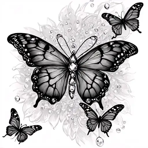 a spine tattoo with small dimonds and butterflies with bible scripture "Strength and honor are her clothing; she is conf tattoo design idea