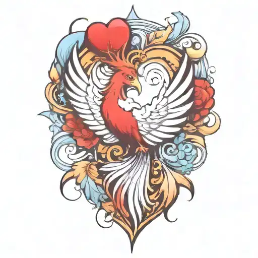 heart phoenix tattoo design idea