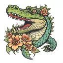 crocodile with flowers around  tattoo design idea