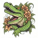 crocodile with flowers around  tattoo design idea