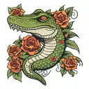 crocodile with flowers around  tattoo design idea