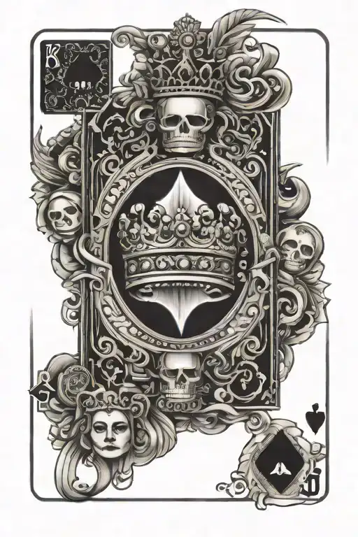 king queen playing cards with pair of dice 2 & 4 elements tattoo design idea