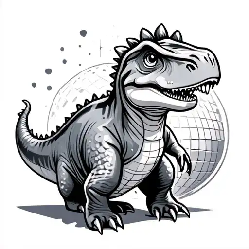 cute dinosaur outline with a discoball tattoo design idea