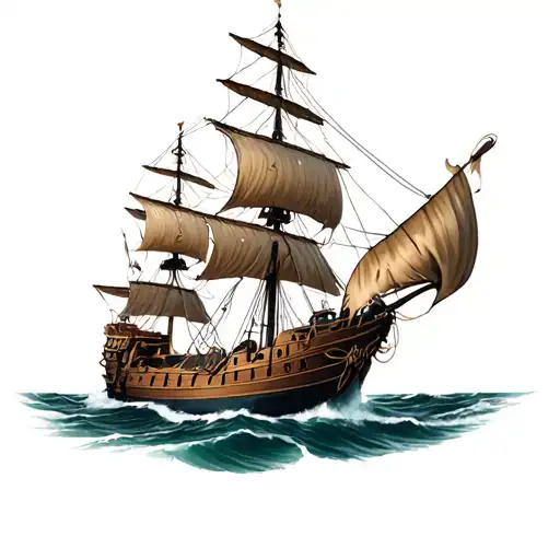 Pirate ship with a twisted main mast tattoo design idea