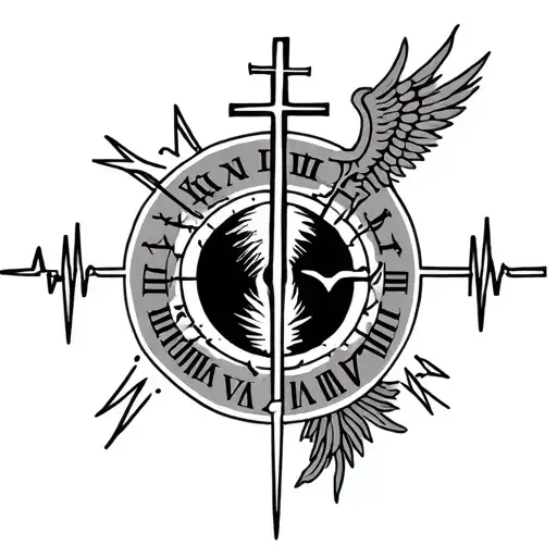 ekg with Roman numerals and cross  tattoo design idea