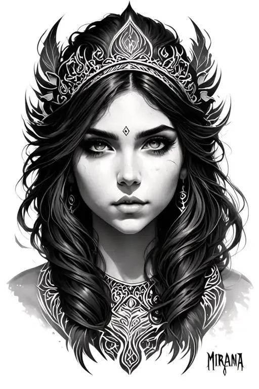 Mirana from dota 2, realism tattoo only face tattoo design idea