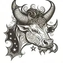  The bull's horns are crescent-shaped and have stars on them. Draw in 2 dimensions as if you were drawing on paper. tattoo design idea