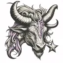  The bull's horns are crescent-shaped and have stars on them. Draw in 2 dimensions as if you were drawing on paper. tattoo design idea