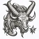  The bull's horns are crescent-shaped and have stars on them. Draw in 2 dimensions as if you were drawing on paper. tattoo design idea