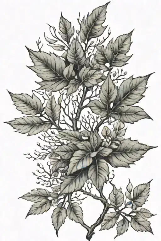 fallout greenery leaves and branches tattoo design idea