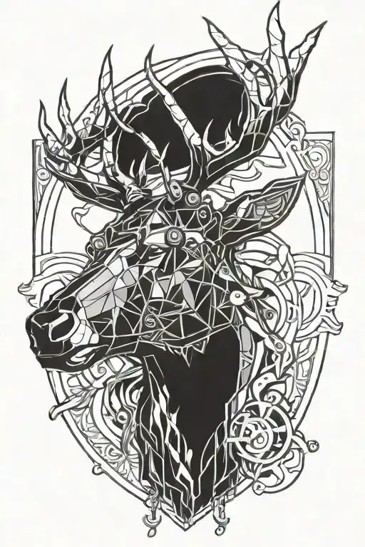 robotic stag head tattoo design idea