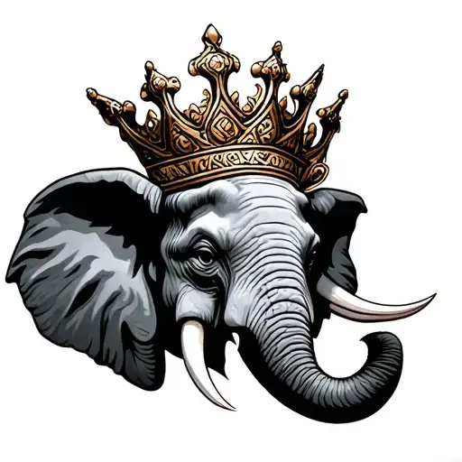 mad elephant head with crown tattoo design idea