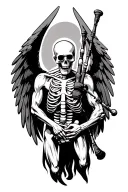 winged muscular skeleton playing bagpipes tattoo design idea