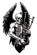 winged muscular skeleton playing bagpipes tattoo design idea