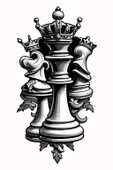 scroll with king and queen chess piece tattoo design idea