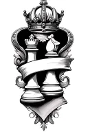 scroll with king and queen chess piece tattoo design idea