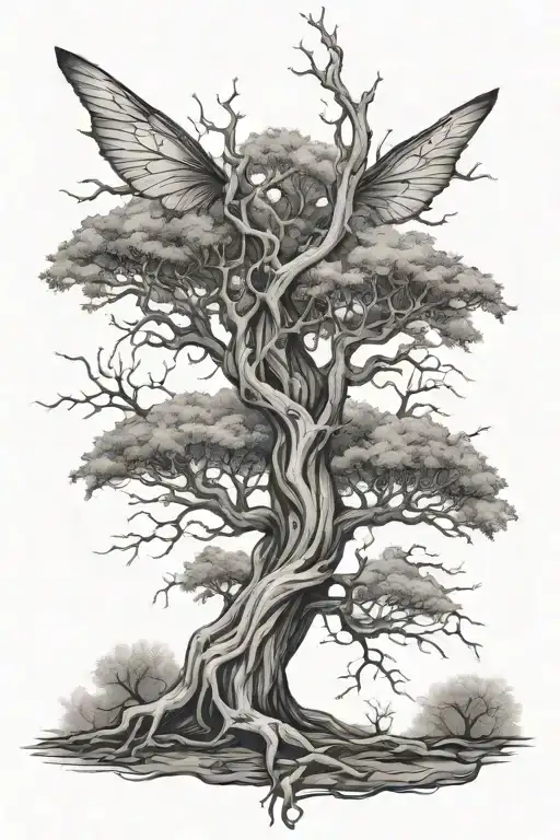 creepy fairy tree branches tattoo design idea