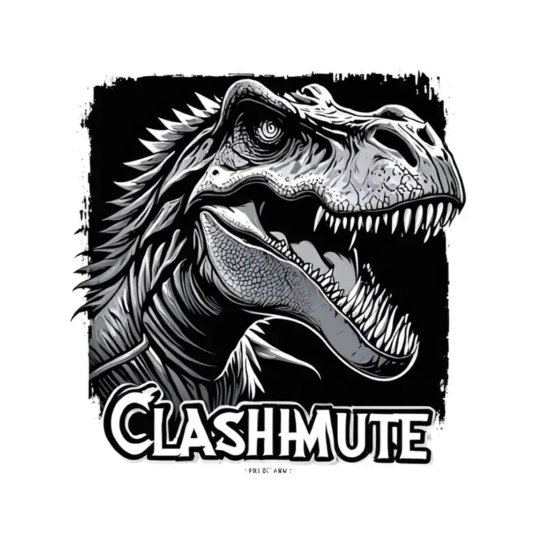 "Clashmute" metal band t rex tattoo design idea