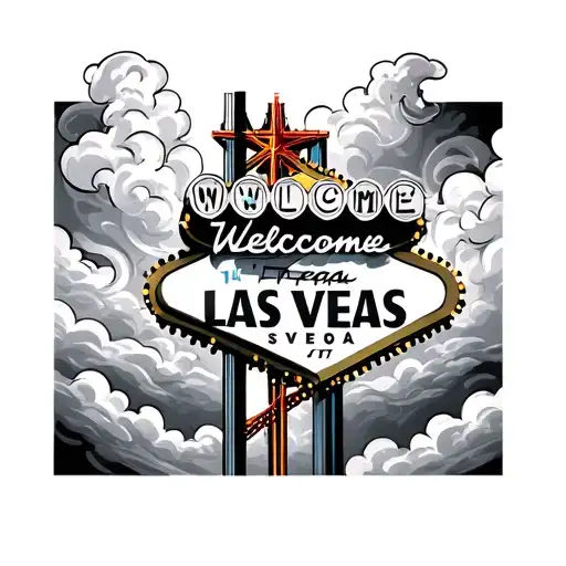 welcome Las Vegas slot machine 777 leg sleeve clouds smoke tattoo design idea